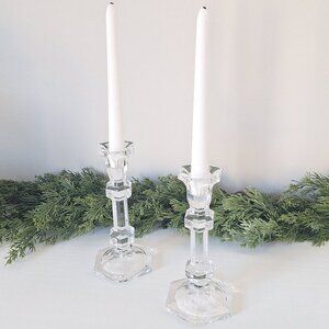 Vintage Crystal Candlesticks Glass Taper Candle Holders - Set of 2